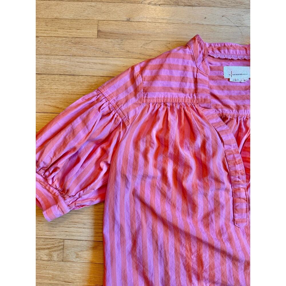 Anthropologie Darcey Striped Popover Swing Top Pink and Orange Cotton Women's S - Picture 6 of 14